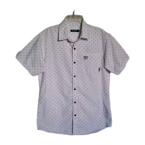 Men Pink Dolphin SS Button Casual Camp Shirt White Black HBK Gang Graphic M XLNT